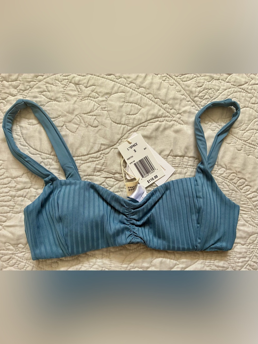 L*Space Effie Bikini Top Womens Small Baltic Gray Ribbed Swimwear - Picture 3 of 5